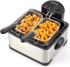 Elite Gourmet Electric Deep Fryer, 4.5 Qt Total Oil Capacity (Dual 2-Qt Split Baskets), 1700 Watts, Stainless Steel, Separates Foods for Simultaneous Cooking, Stainless Steel