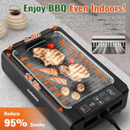 Indoor Smokeless Electric Korean BBQ Grill - 1200W With Non-stick Removable Plate & Griddle, LED Smart Display, Tempered Glass Lid, Adjustable Temperature - Black