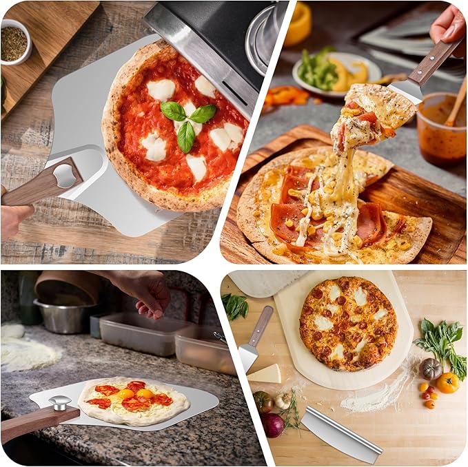 Pizza Peel Aluminum Pizza Spatula,14x 16" Metal Pizza Paddle with Foldable Wooden Handle,Pizza Rocker Cutter,Pizza Server,for Pizza Oven(Gift-Ready)