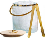 Le'raze Glass Ice Bucket with Airtight Lid, Tong Scooper and Handle - 3L Ribbed Beverage Tub Cocktail Home Bar Accessories, Wine, Beer Chiller for Parties, Champagne Drink Cooler Hinged Handles