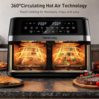 12QT Large Double Basket Air Fryer with 50PCS Paper Liners and Viewing Window, 12-in-1 Digital Touchscreen Dual Zone Air Fryers for Easy Meal, SyncCook to Roast,Reheat,Broil, Dishwasher Safe