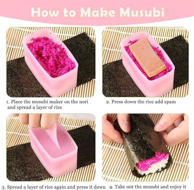 6 Pcs/Set Musubi Maker Kit with Luncheon Meat Slicer - Non-Stick Rice Ball Onigiri Press Mold, BPA-Free Sushi Mold for Hawaiian Musubi