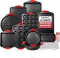 BIEAMA 13-Piece Baking Pans Sets, Nonstick Bakeware Sets, BPA-Free Carbon Steel Stackable, Cookie Sheet, Cake, Loaf, Pizza & Muffin Pan, Grey
