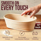 Superbaking 10" Oval Banneton Bread Proofing Basket – Sourdough Starter Kit for Crusty Artisan Style Loaves, Includes Essential Bread Baking Supplies & Tools - Ideal Gift for Bakers