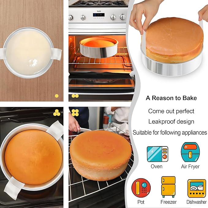 AWTBDP 8 Inch Cake Pan Set of 2, Nonstick Stainless Steel Round Layer Cake Baking Pans with 100PCS Parchment Papers, Circle Cake Pan Tins for Birthday Christmas, Non-Toxic & Healthy, Dishwasher Safe