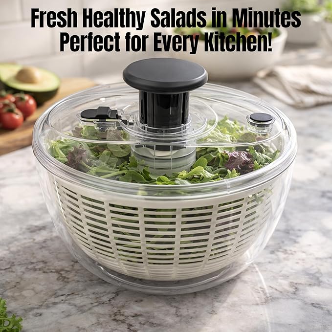 Good Grips Salad Spinner 6.3 Qt – Large Lettuce Spinner & Salad Cleaner with Bowl & Lid, Fruit Washer, Vegetable Cleaner, Strainer Bowl, Fast Drying Multipurpose Kitchen Tool