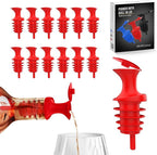 Esatto Pour and Seal, Plastic Bottle Pourers With Built In Lid – Easy and Precise Pouring, Lid for Storing and Healthy Practices, Professional Bar Tool, Pack of 12 Pieces Wine Stopper Pourer (Red)