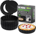 NutriChef 10-Piece Nonstick Mini Tart Pans with Removable Bottom - Heavy Duty 4 Inch Steel Quiche Pans, Oven & Dishwasher Safe, Fluted Side for Sweet & Savory Foods - Includes 200pcs Parchment Paper