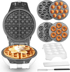 Thick Belgian Waffle Maker with 3 Removable Plates, 7” Non Stick Belgian Waffle Iron Removable Plates, 3 in 1 Mini Donut Maker Machine, Cake Pop Maker Machine Set with Accessories & Tools