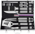 ROMANTICIST 25pcs Extra Thick BBQ Grill Accessories, Christmas Grilling Gifts Set for Men Dad, Heavy Duty Grill Tools Utensils Kit with Spatula, Tongs in Aluminum Case for Birthday Silver