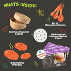 MasterChef Junior Kids Dumpling Making Set- 5 Pc Kit- Real Cookware Includes Recipes, Steamer Basket, Mold, Press Measuring Spoons Steamer Paper, Homemade Cooking Party for Dim Sum Soups Chinese Food