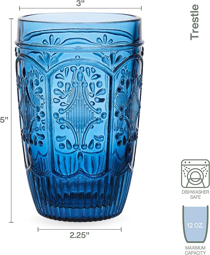 Fitz & Floyd Fitz and Floyd Trestle Highball Tumbler Cups, Set of 4, Blue
