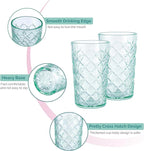 CREATIVELAND Drinking Highball Glasses Set of 4, Vintage Cross Hatch Glass Cups, 15.5oz Tall Drinking Water Glasses, Dishwasher Safe Green Glass Tumbler Glassware for Water, Juice, Cocktail, Coffee