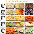 Electric Cheese Grater, 5 in 1 Professional Rotary Cheese Grater Vegetable Slicer, Electric Salad Shooter Spiralizer for Veggies, Grated Carrots, Salad, Broccoli Slaw, Cheeses, Fruits, 150W