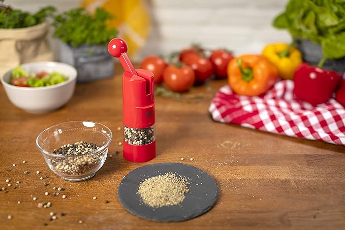 Kuhn Rikon Adjustable Ratchet Grinder with Ceramic Mechanism for Salt, Pepper and Spices, 8.5 x 2.25 inches, Red