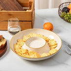 LEHAHA 12.25 inch porcelain Chip and Dip Serving Set, Ceramic Platters for Cheese, Appetizers &Chips Salsa, Fruit and Veggies, Divided Serving Trays for Family Gathering and Parties, Dark Creamy
