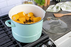 Kenmore Broadway 16-Quart Stock Pot With Steamer Insert and Lid, Glacier Blue, Large Stainless Steel Cookware for Boiling, Steaming, and Soups