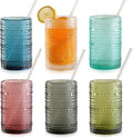 KMIGRUAN 15oz Colored Hobnail Drinking Glasses Set of 6,Vintage Kitchen Glassware, Embossed Beaded Glass Cups,Water Tumbler for Cocktail,Juice and Various Mixed Drinks