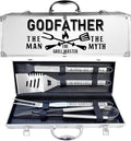 Godfather Gifts, Christmas Godfather Gifts for Him Heavy Duty Grilling Accessories Kit for Backyard BBQ, Thick Stainless Steel Grill Utensils with Non-Slip Handle Tool for Man on Birthday