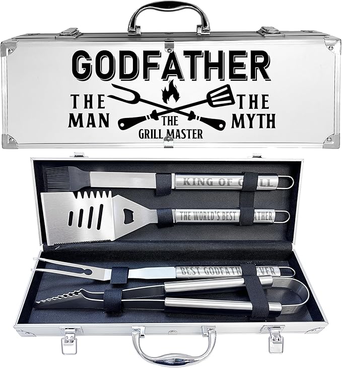Godfather Gifts, Christmas Godfather Gifts for Him Heavy Duty Grilling Accessories Kit for Backyard BBQ, Thick Stainless Steel Grill Utensils with Non-Slip Handle Tool for Man on Birthday