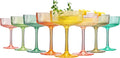 Khen Shatterproof Acrylic Ribbed Vintage Art Deco Martini, Champagne & Cocktail Spring & Summer Bright Pastel Colors Plastic Coupe Glasses | 8 Set | 8oz Ripple Classic Indoor & Outdoor, European Style