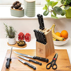 Moss & Stone 14 Pcs Knife Block Set Stainless Steel, Premium Forged Kitchen Knives Set with High-Carbon Blades, Ergonomic Handle, Sharp Blade, Rust Resistant, Modern Style for Home & Chef, Black