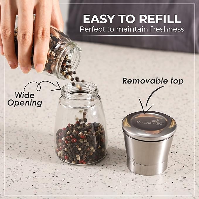 Salt and Pepper Grinder Set – Manual Salt Grinder and Pepper Mill for Black Pepper, Sea Salt – Refillable, Easy-to-Use Salt & Pepper Mill Set
