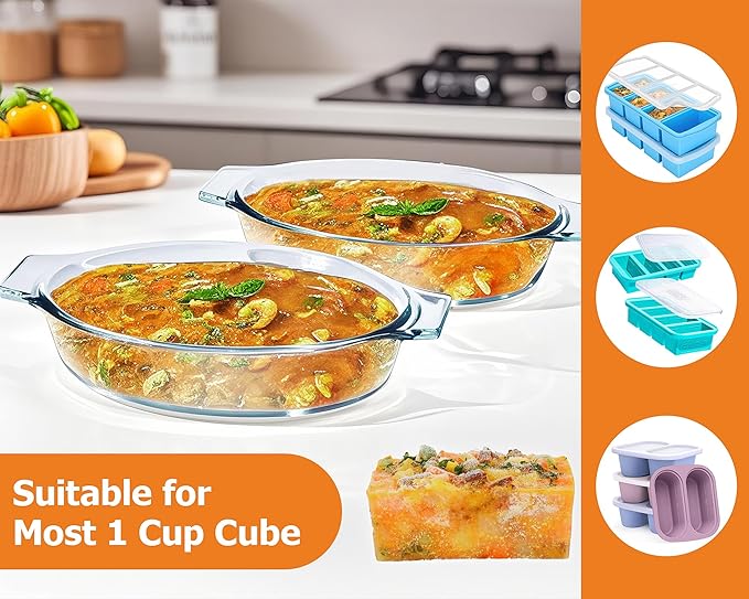 Mini Casserole Dish Oval 2 Pack, 13oz Glass Baking Dish, Banana Split Bowls, Single Serving, Individual Bakeware Baking Pans for Oven Microwave Air Fryer, Clear Prep Bowls