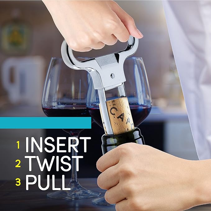 Ah So Wine Opener - Two Prong Cork Puller with 2 Wine Stoppers for Wine Bottles - Stainless Steel Wine Bottle Opener - Ideal for Safely Removing Fragile, Old Corks Intact - Gifts for Wine Lovers