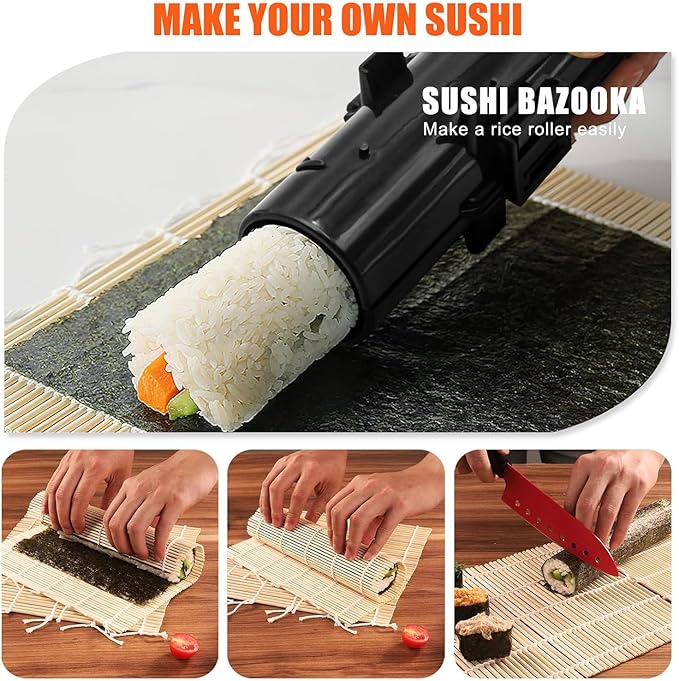 SmileTools Sushi Making Kit, 28 in 1 Sushi Roller Kit with Bamboo Mats, Sushi Bazooka, Nigiri Gunkan Sushi Mold, Musubi Maker, Rice Ball Mold & More