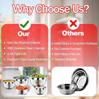 DUTZUN Mixing Bowls with Strainer, Mixing Bowl with Lids Set, Stainless Steel Mixing Bowls, Kitchen Gadgets Salad Bowls with Strainer for Mixing & Preping & Serving, Multicolor