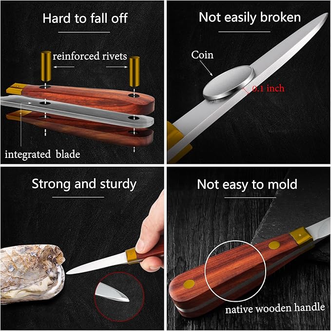 SPEENSUN Oyster Shucking Knife, Not Easy to Break and Bend with Blade Reinforcement Design, More Secure with Oyster Knife and Gloves (2 Knifes and 1 Glove L)