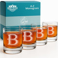 On The Rox Drinks 4 Piece Glass Set Engraved with B-Monogram, 11-Ounce