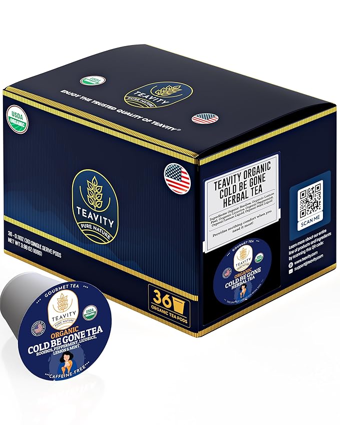 Organic Rooibos Tea Pods for Keurig with Lemon, Mint, Licorice - Unsweetened Decaf Tea for K Cup Brewing by Teavity (36 Tea Pods)
