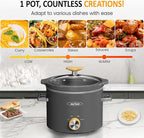 Sunvivi 2 Quart Slow Cooker, Small Slow Cooker with Removable Ceramic Pot, Slow Cookers Food Warmer with 3 Heating Settings & Dishwasher Safe Glass Lid, Grey