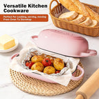Enameled Cast Iron Sourdough Bread Oven, Dutch Oven for Bread Baking, - incl. Sourdough Bread-Baking Supplies like Banneton Bread-Proofing Basket - 5QT Loaf Cast Iron Bread Pan-Making Kit Pan, Pot, Sour Sough Tools, Lame (Pink)