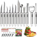 BURLIHOME 12 Pack Vegetable and Fruit Carving Tools, Chef Garnish Tools, Melon Baller Scoop Set, Lemon Zester, Vegetable Peeler, Apple Corer, Stainless Steel Carving Knife Set for Fruits