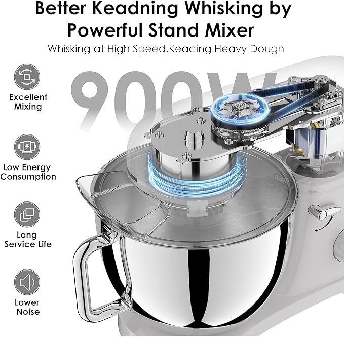 Kitchen in the box Stand Mixer - 6.5 Quart Mixing Bowl with Handle, 900 Watt Heavy Bread Dough Standing Mixers Tilt-head with Dough Hook, Whisk, Flat Beater and Splash Guard (Black)
