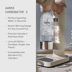 Aarke Carbonator lll with CO2 Cylinder, Sparkling & Carbonation Water Machine, Stainless Steel with PET BPA-Free Reusable Bottle Volume 1L/34 fl oz (Sand)