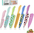 HAUSHOF Kitchen Knife Set, 12-Piece Colorful Knives Set with 6 Sheaths, Non-Stick Coated Stainless Steel Fruit Pattern Blades for Slicing, Dicing&Cutting, Gifts Knife Set for Dad, Mom