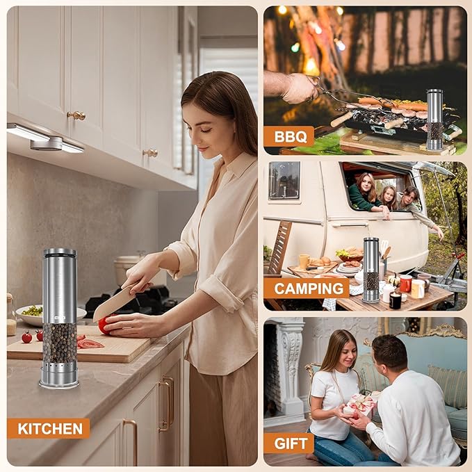 Electric Salt and Pepper Grinder Set Rechargeable, Automatic Salt and Pepper Shakers Mills External Adjustable Coarseness, Kitchen Gadgets, Stocking Stuffers Christmas Cooking Gifts for Men Women