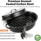 18” Roaster Pan with Lid and Rack, Large Enamel Roaster Pan with Oval Roasting Rack, Granite Baking Pot for Chicken Turkey Lamb, Heat Resistant, Oven/Dishwasher/All Stovestops Compatible