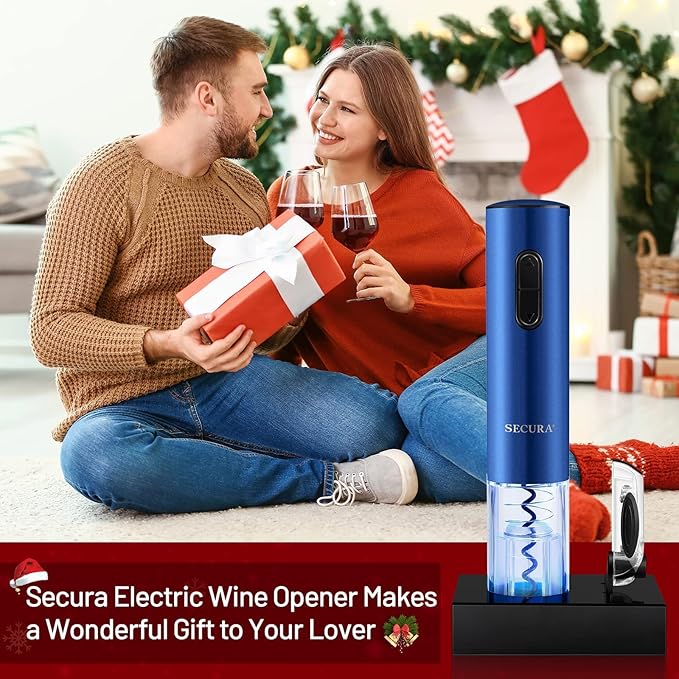 Secura Electric Wine Opener, Automatic Electric Wine Bottle Corkscrew Opener with Foil Cutter, Rechargeable (Blue)