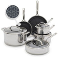 GreenPan Spectra 10 Piece Cookware Set,Hybrid Tri-Ply Stainless Steel, PFAS-Free Ceramic Nonstick Textured Cooking Surface,Induction Pots & Pans with Lids, Dishwasher Safe,Oven & Broiler Temp to 850˚F
