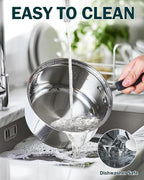 Cook N Home 1 Quart Stainless Steel Saucepan with Lid, Induction Compatible Milk Pot, Stay-Cool Silicone Handle, Mirror Polished 18/10 Cookware, Dishwasher & Oven Safe, Silver