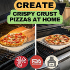 Pizza Stones for Oven and Grill - Pizza Stone with Handles, Wooden Peel and Dough Tool - 15 inch x 12 inch Rectangular Pizza Grill Stone - Baking Stone for Bread - Pizza Making Set