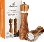 Gennua Kitchen Wooden Salt and Pepper Grinder Set: Refillable Salt & Pepper Mills Adjust for Customized Coarseness, Crafted of Solid Acacia Wood with Ceramic/Stainless Steel Core, 8 Inches Each