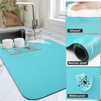 HotLive Dish Drying Mat for Kitchen Counter, Heat Resistant Drainer Mats with Non-slip Rubber Backed, Hide Stain Kitchen Super Absorbent Draining Mat, Easy to Clean Dish Rack Pad, Teal 16"x20"