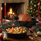 Enamel Roasting Pan With Lid and Rack 13" 18"Granite Roaster Pans Set With Rack Suitable Cooking Poultry Baking Turkey Bread Beef High Temperature Resistance,Dishwasher Safe,Holiday Gifts CookWare