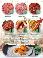 Meat Grinder Electric 3200W Meat Mincer Chopper Machine Multifunctional with Cutting Blade 3 Grinding Plates 3 Sausage Stuffers Kubbe Kit Juicer Cheese Grater Veggie Shredder